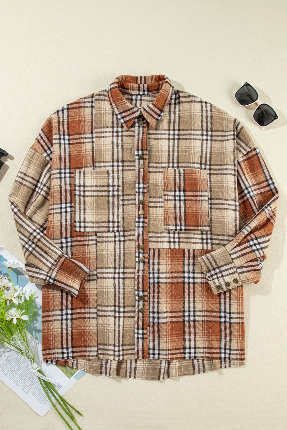 PREORDER Plaid Snap Down Dropped Shoulder Shacket 2/9