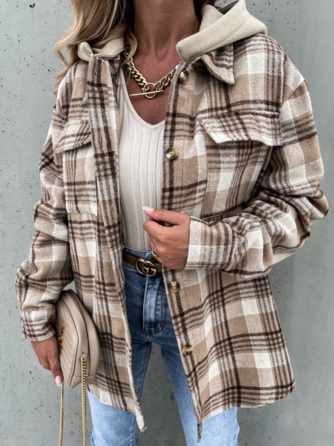 PREORDER Plaid Dropped Shoulder Hooded Jacket