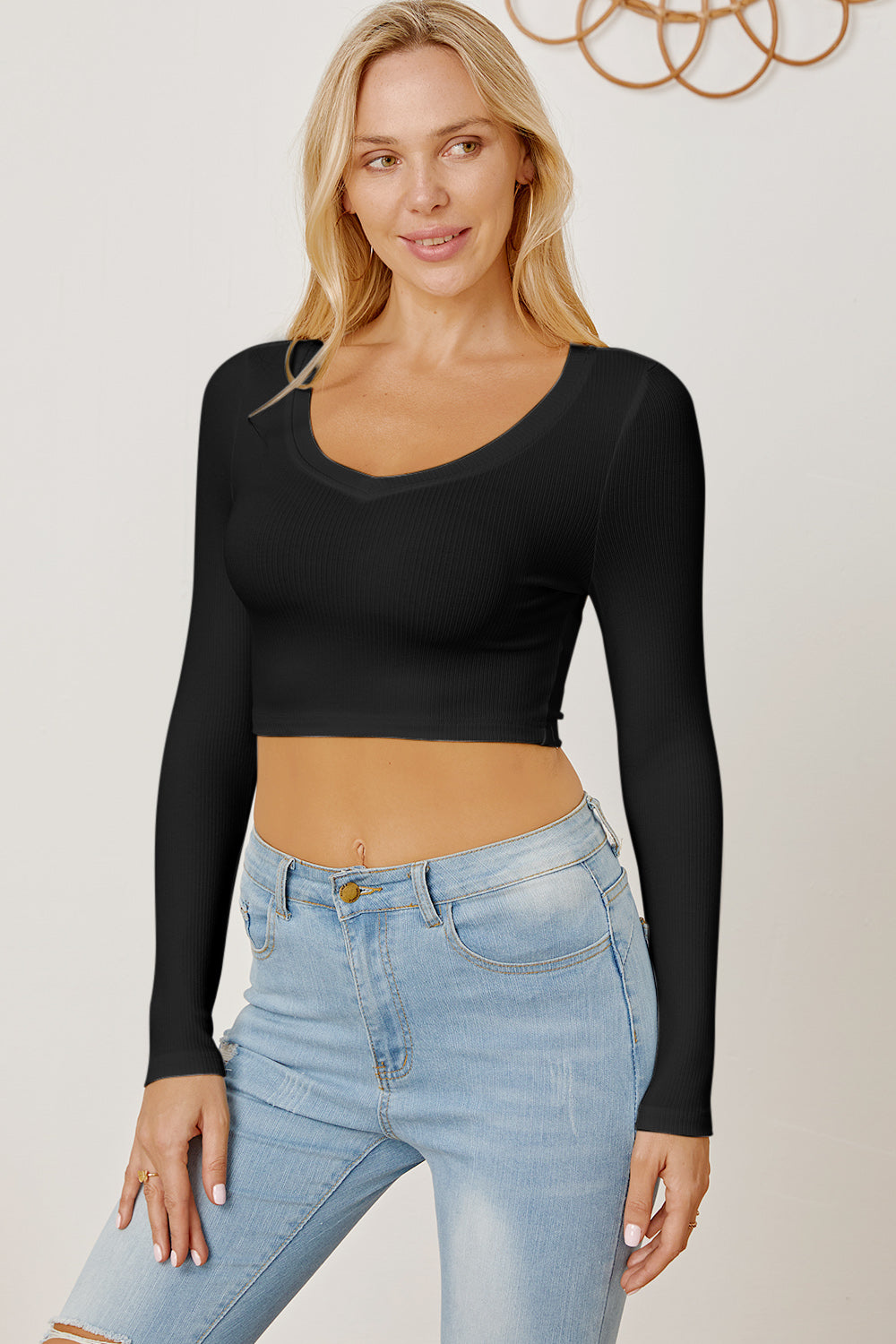 PREORDER Round Neck Long Sleeve Cropped T-Shirt