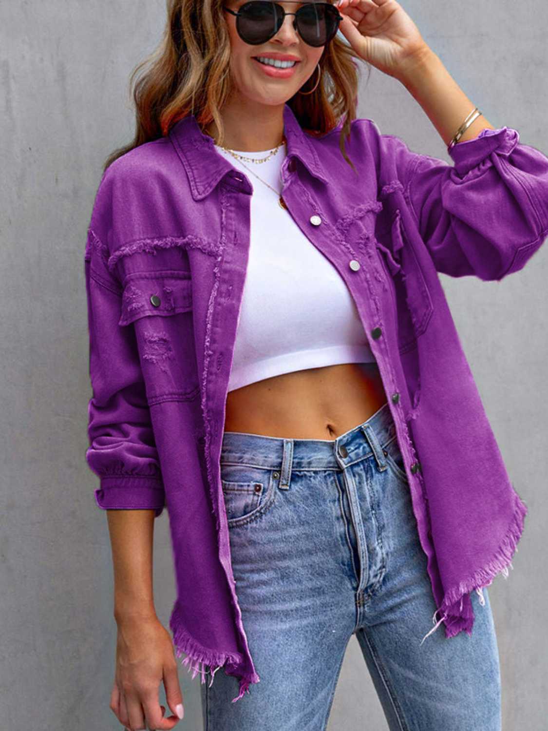 PREORDER Distressed Drop Shoulder Denim Jacket 2/9