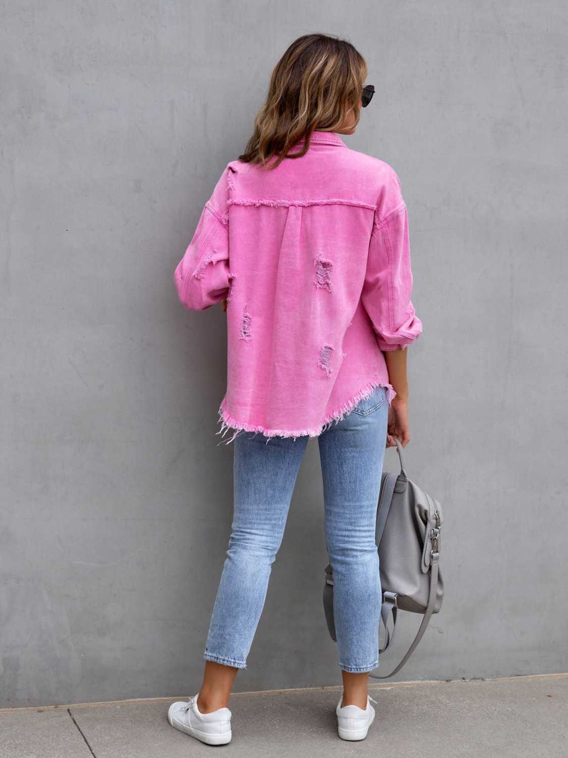 PREORDER Distressed Drop Shoulder Denim Jacket 2/9