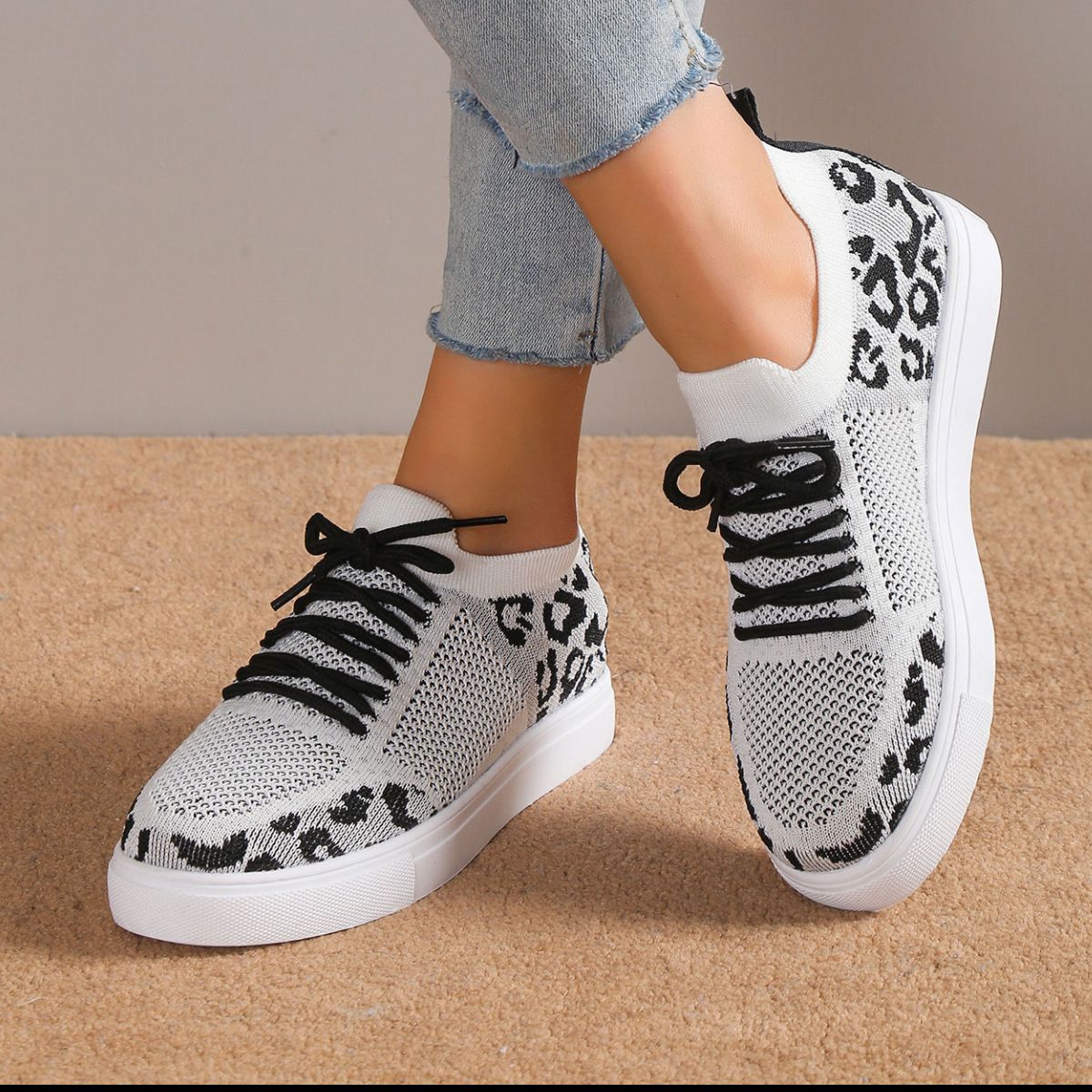 PREORDER Lace-Up Leopard Flat Sneakers 2/9