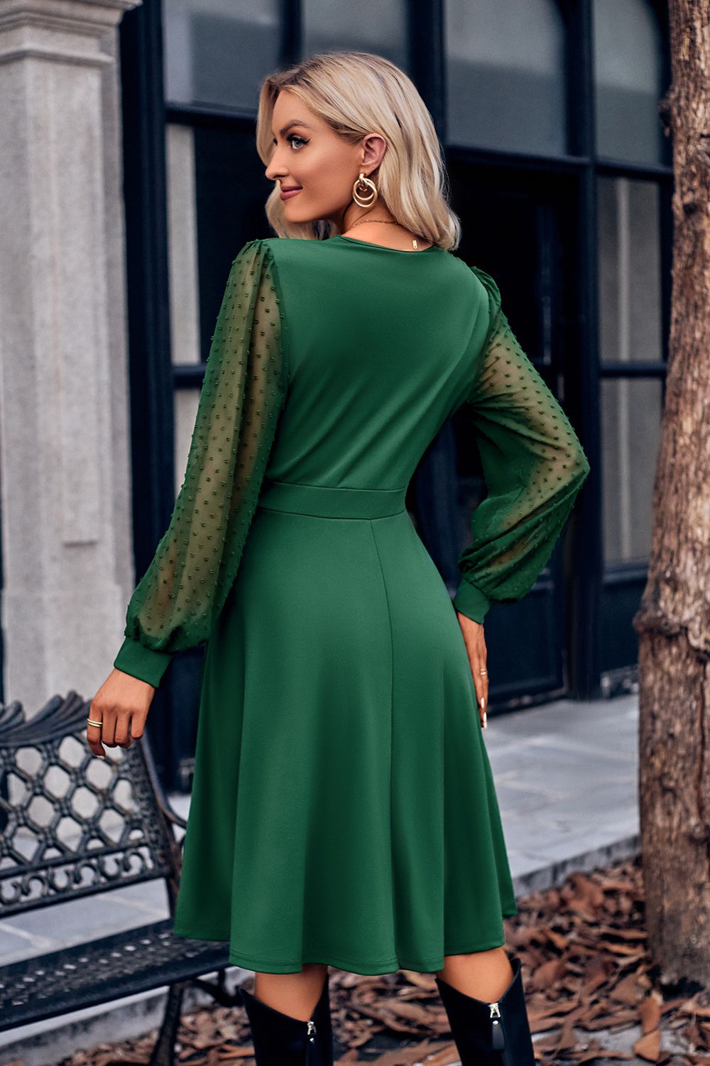 PREORDER Surplice Neck Swiss Dot Long Sleeve Dress