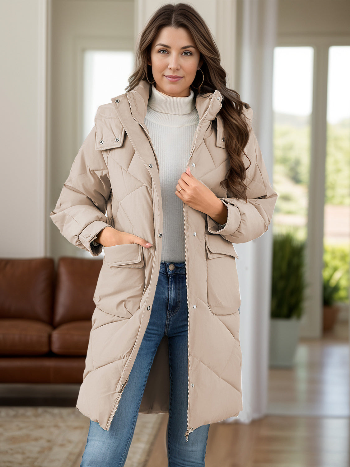 PREORDER Long Sleeve Longline Hooded Winter Coat with Pockets