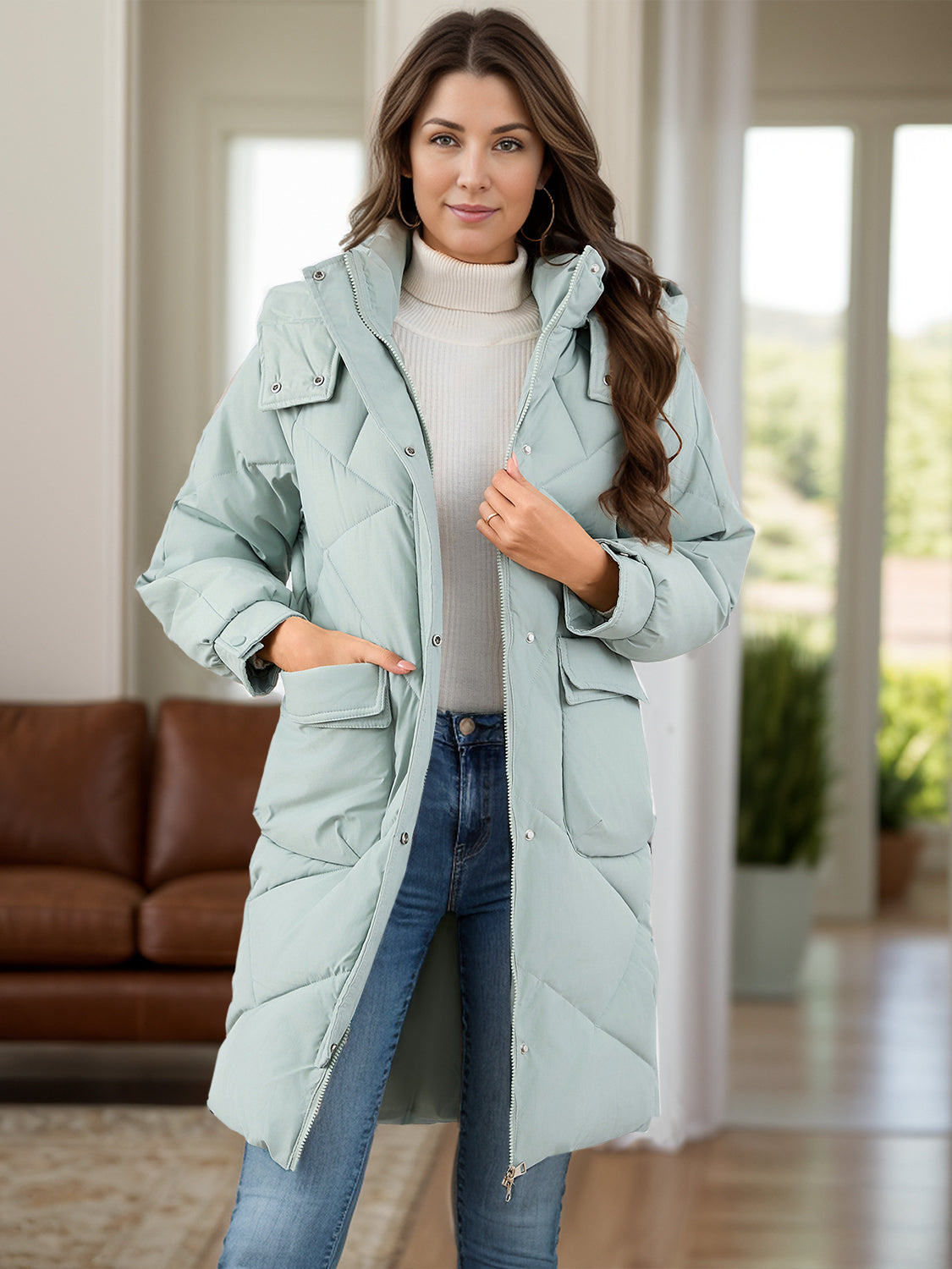 PREORDER Long Sleeve Longline Hooded Winter Coat with Pockets