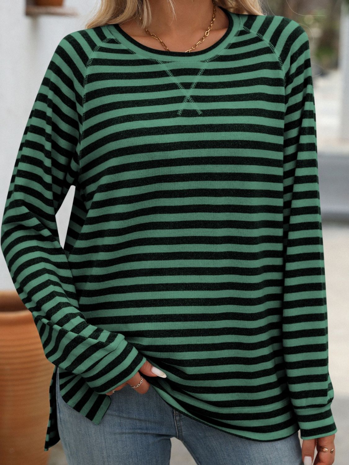 PREORDER Mandy Striped Round Neck Long Sleeve T-Shirt