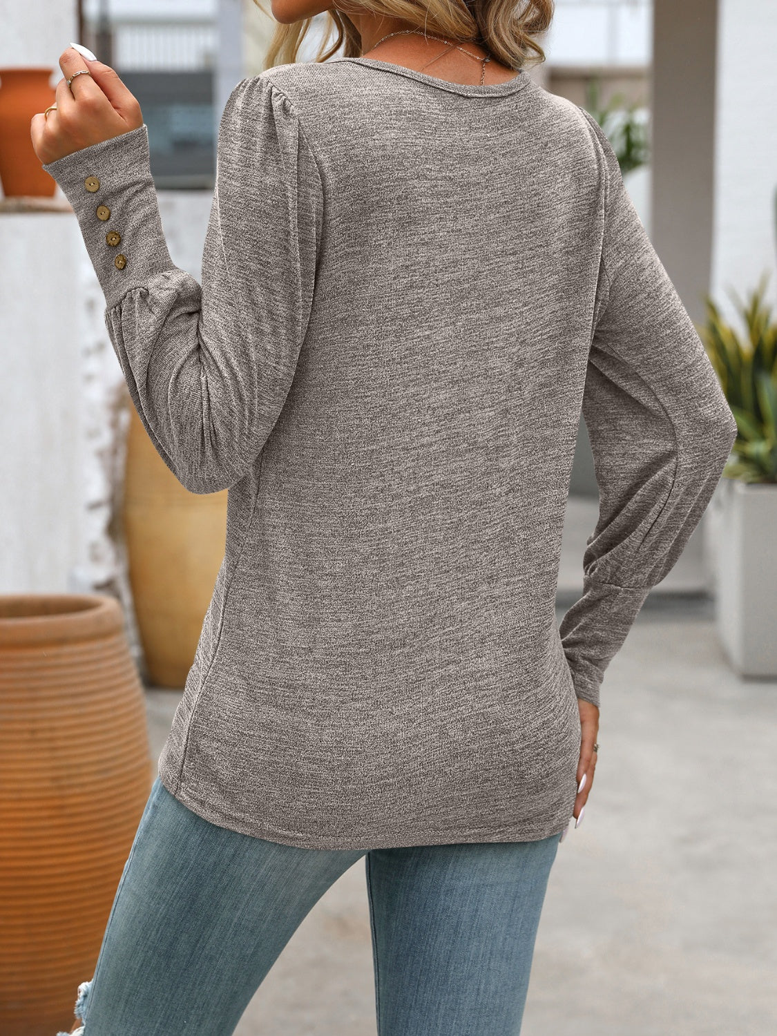 PREORDER Decorative Button Round Neck Long Sleeve T-Shirt