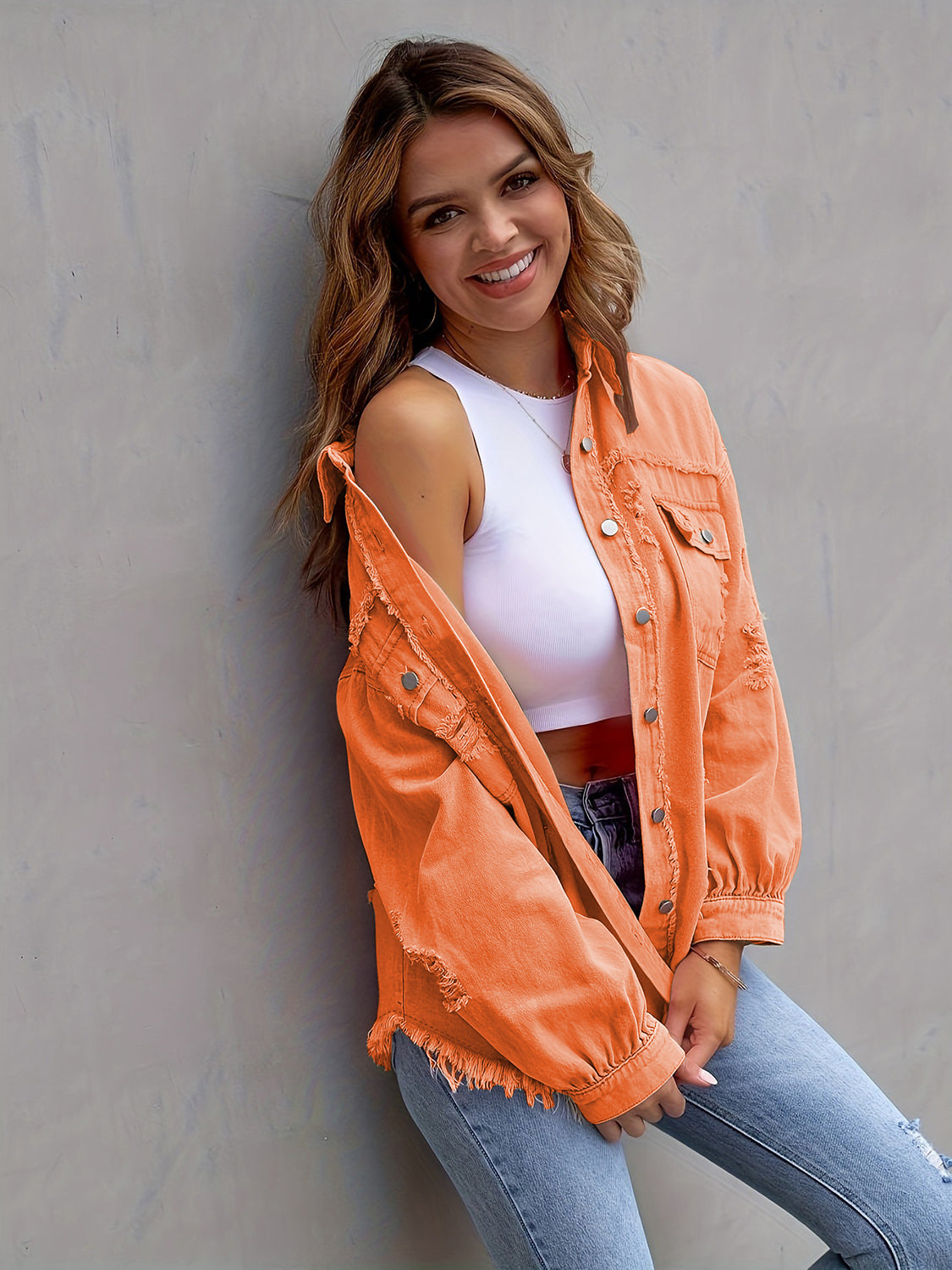PREORDER Distressed Drop Shoulder Denim Jacket 2/9