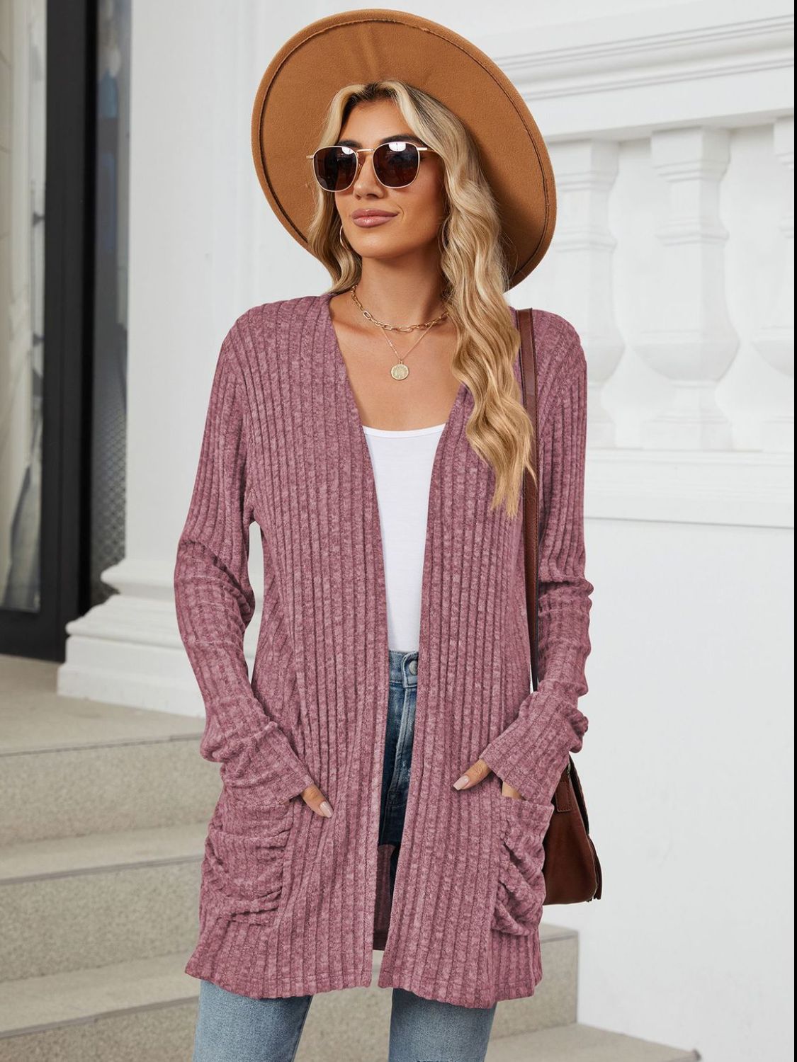 PREORDER Pocketed Open Front Long Sleeve Cardigan 2/9