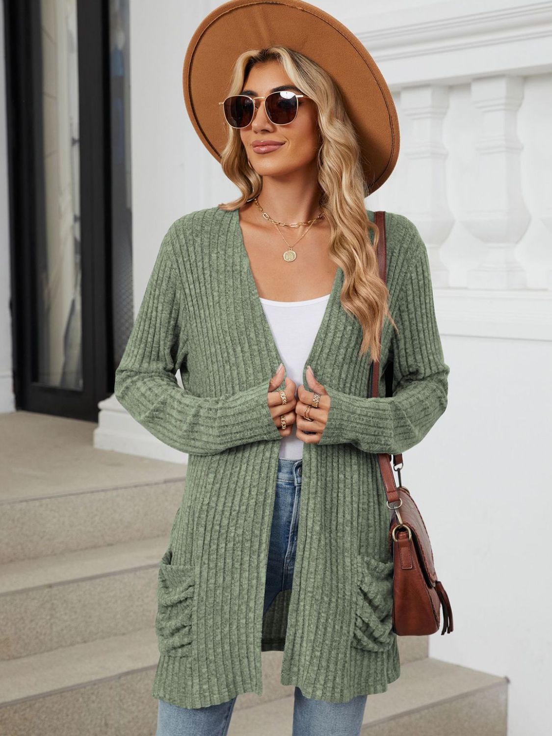 PREORDER Pocketed Open Front Long Sleeve Cardigan 2/9