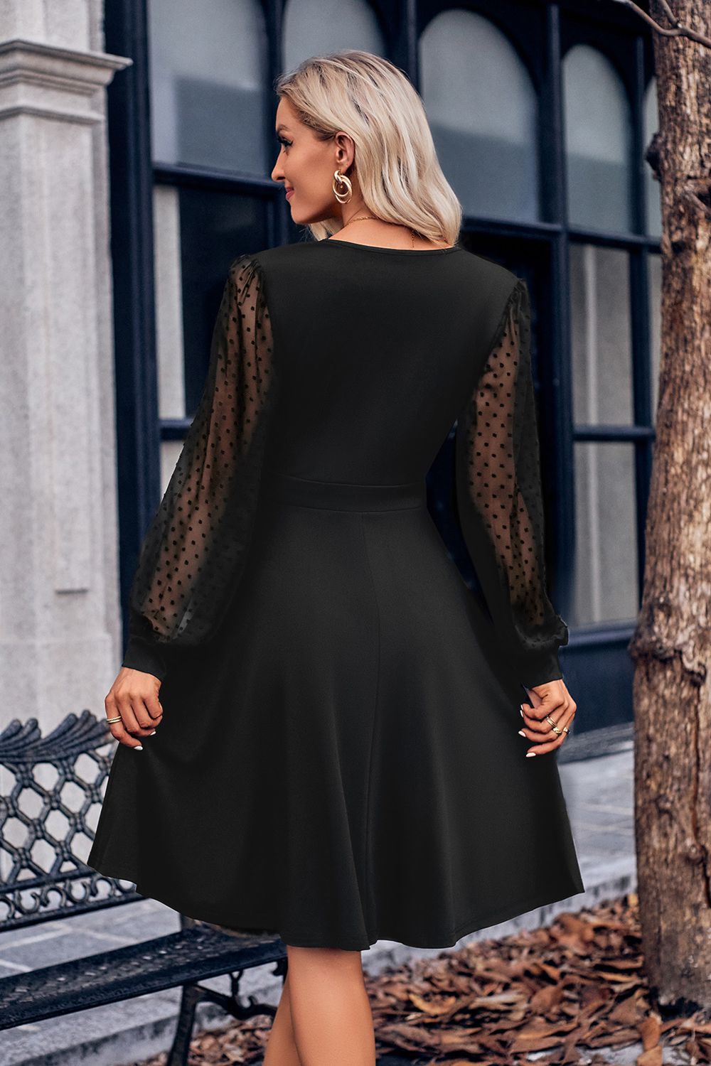 PREORDER Surplice Neck Swiss Dot Long Sleeve Dress