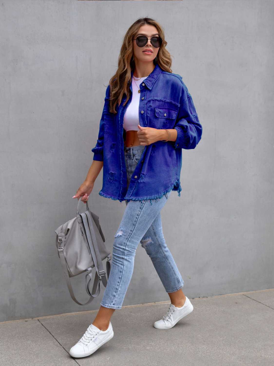 PREORDER Distressed Drop Shoulder Denim Jacket 2/9