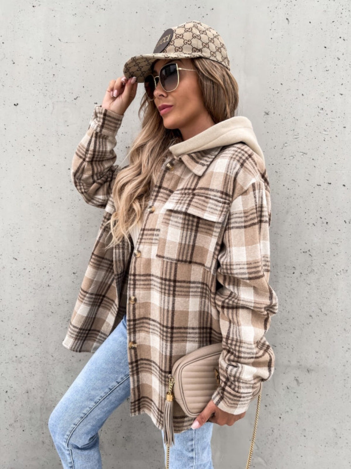 PREORDER Plaid Dropped Shoulder Hooded Jacket