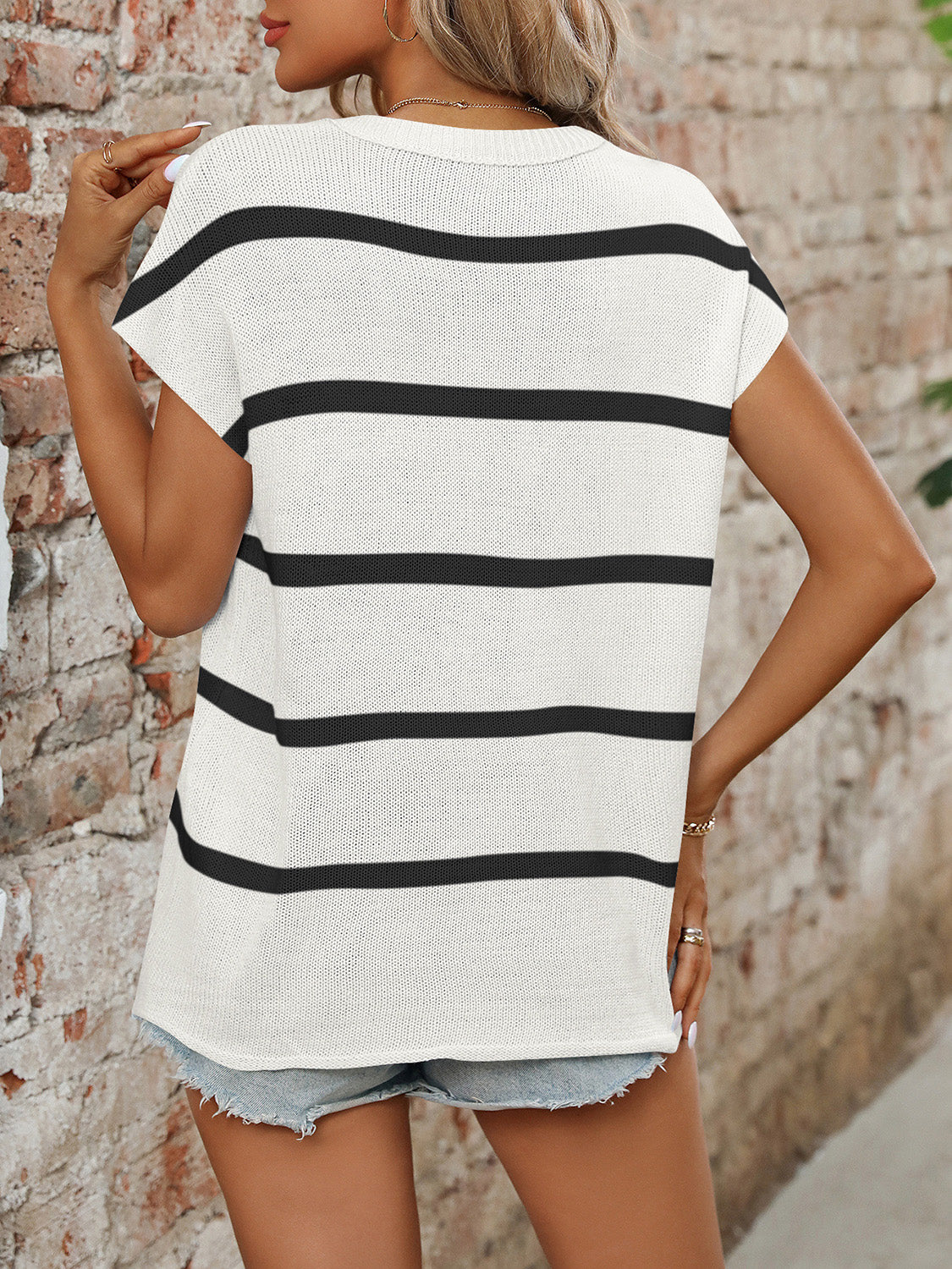 PREORDER Mandy Striped Round Neck Short Sleeve Knit Top 2/9!