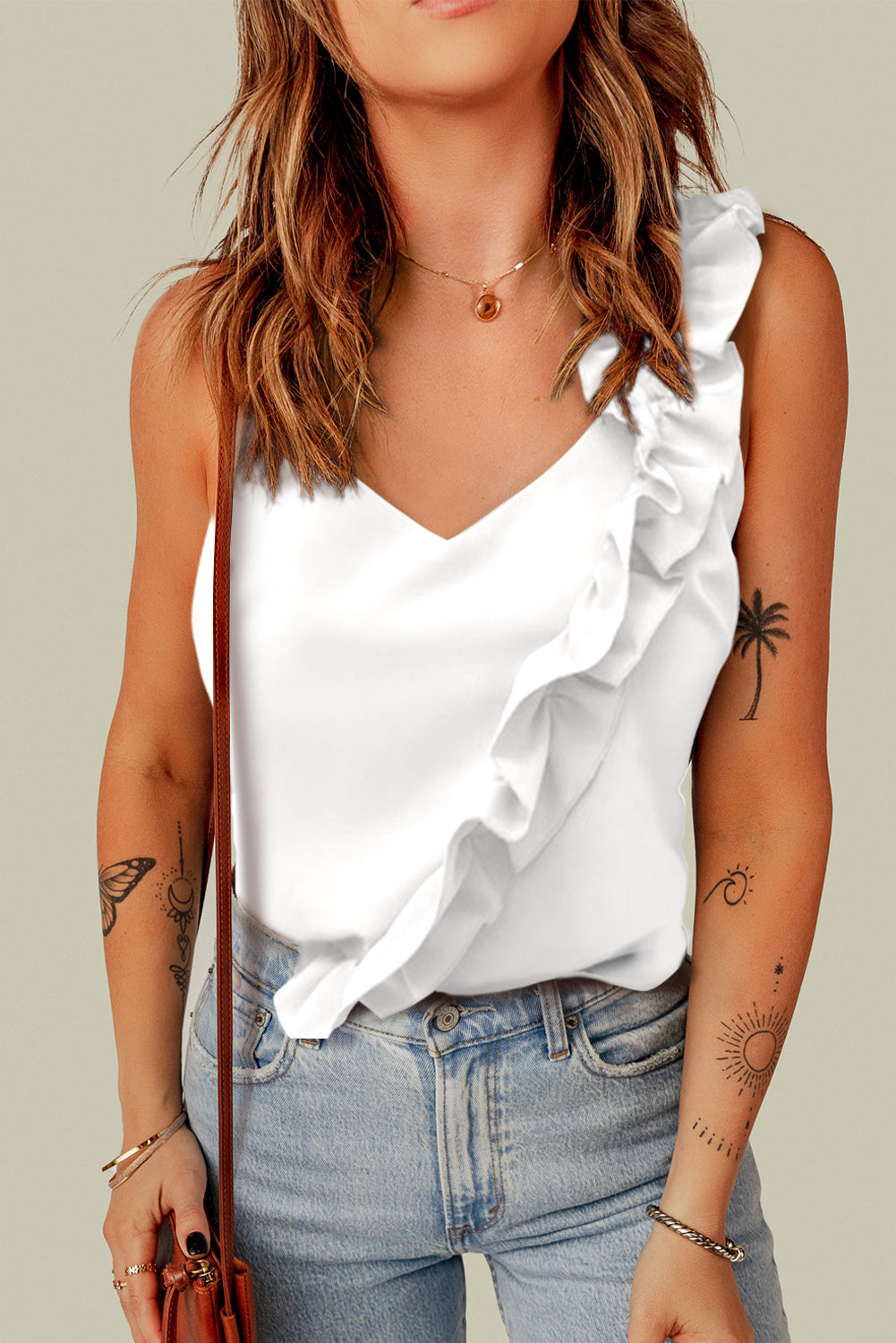 Riley Ruffled V-Neck Tank- 1 Large White left! FINAL SALE!
