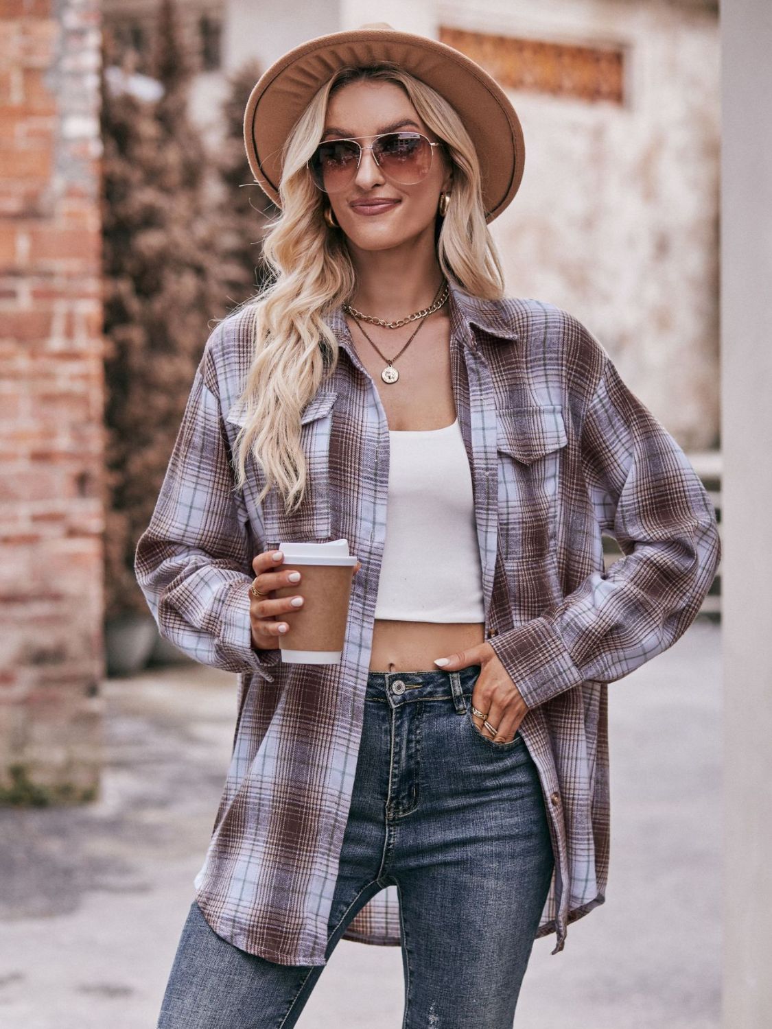 PREORDER Mandy Plaid Dropped Shoulder Longline Shirt