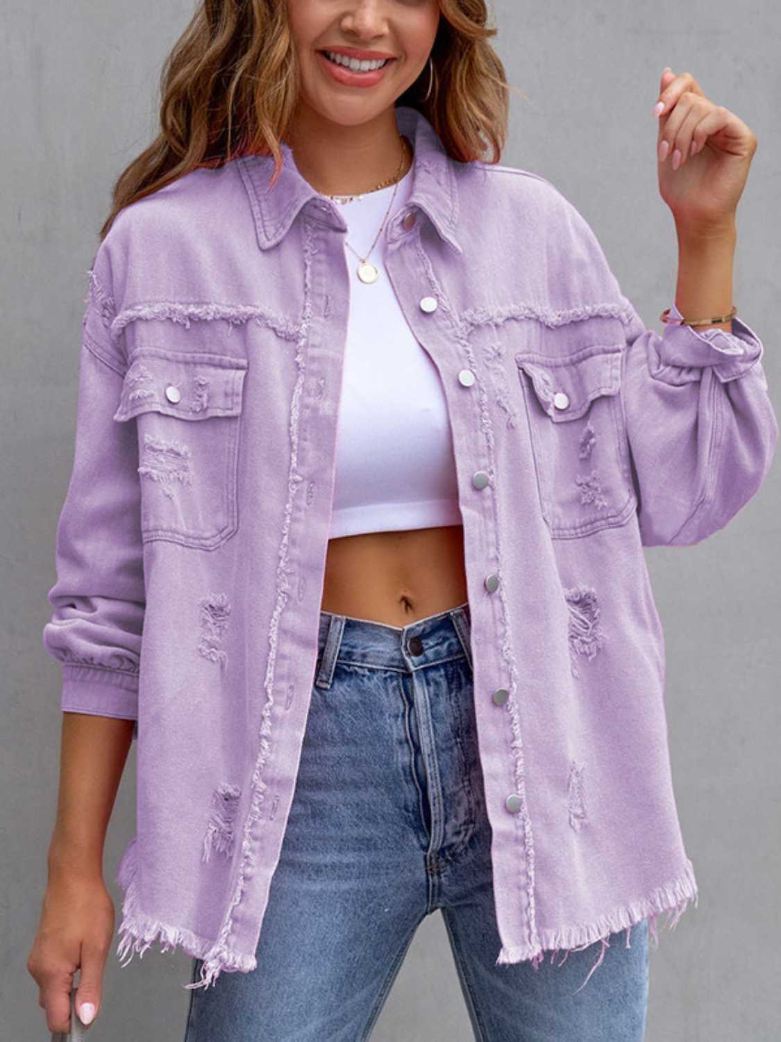 PREORDER Distressed Drop Shoulder Denim Jacket 2/9
