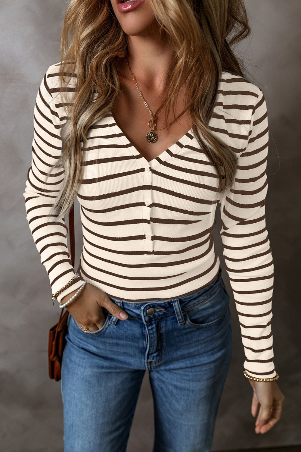 PREORDER Striped V-Neck Long Sleeve Top 2/9
