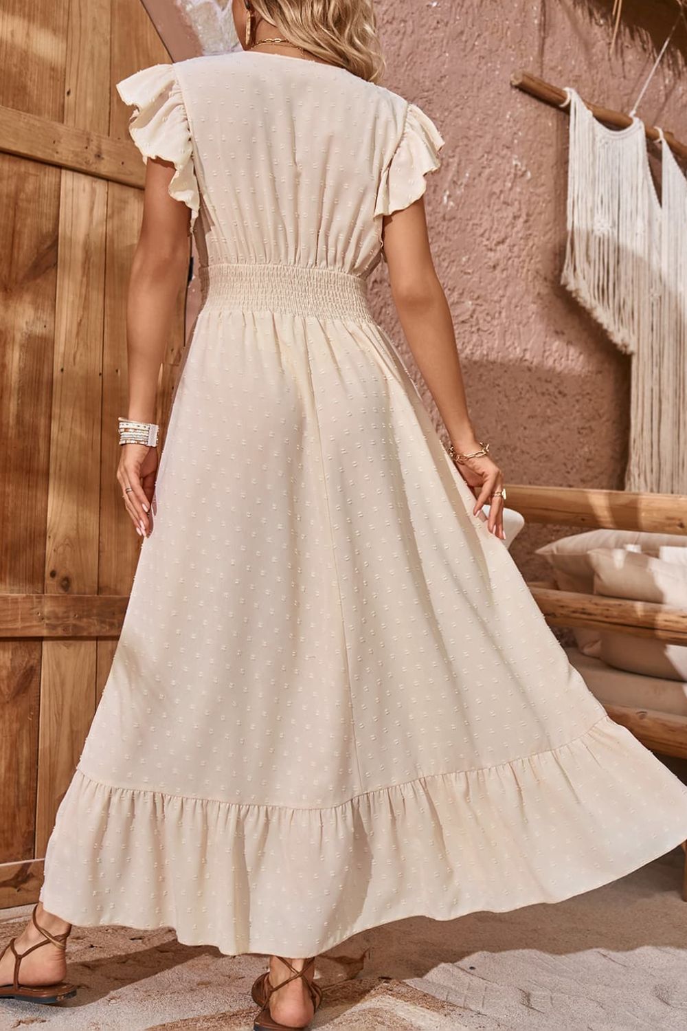 Karen Swiss Dot V-Neck Flutter Sleeve Dress