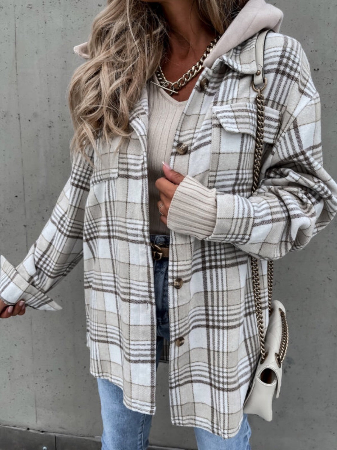 PREORDER Plaid Dropped Shoulder Hooded Jacket