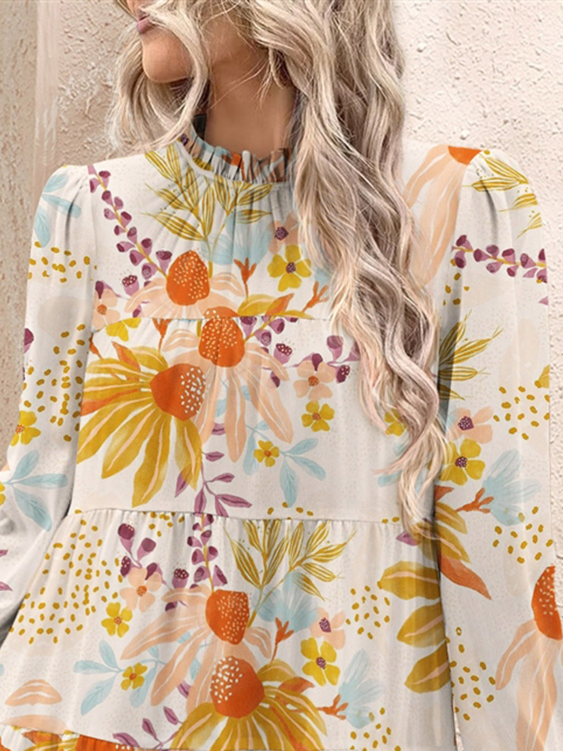 PREORDER Tiered Printed Long Sleeve Mini Dress 2/9