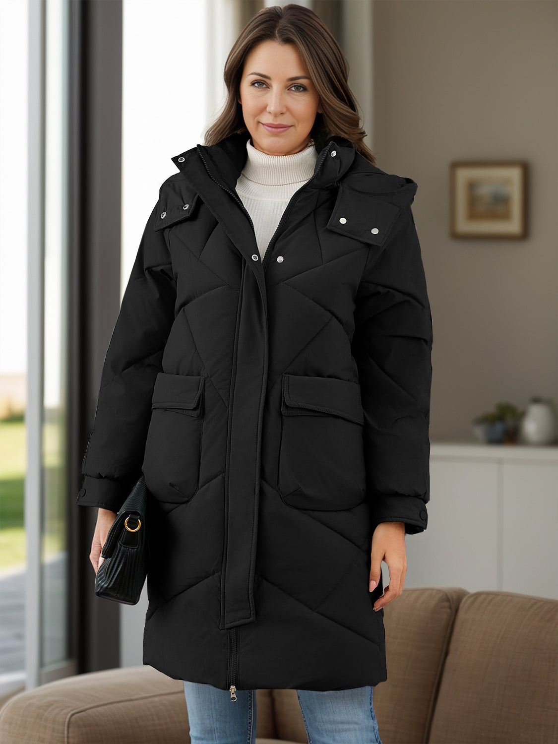 PREORDER Long Sleeve Longline Hooded Winter Coat with Pockets