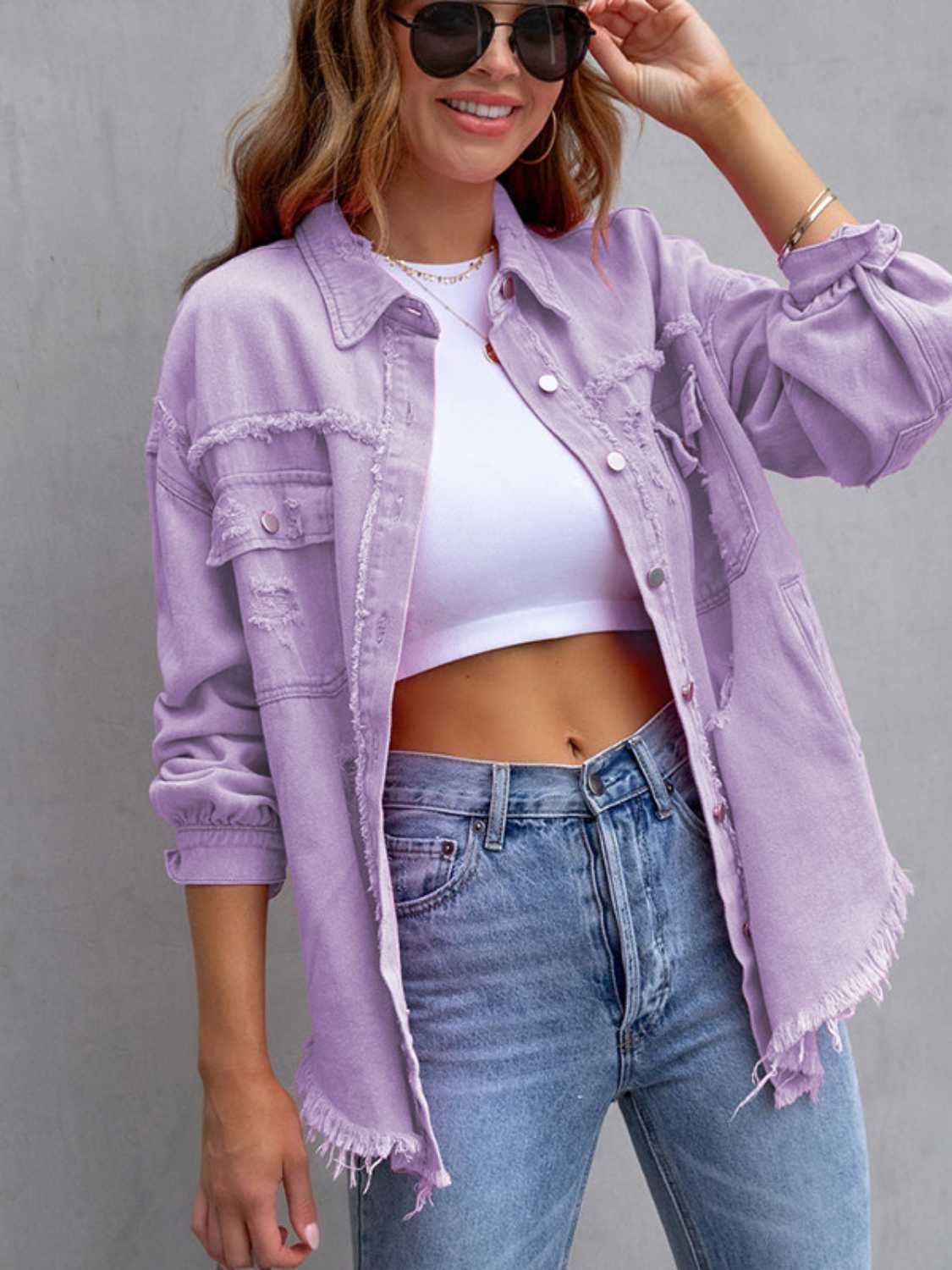 PREORDER Distressed Drop Shoulder Denim Jacket 2/9