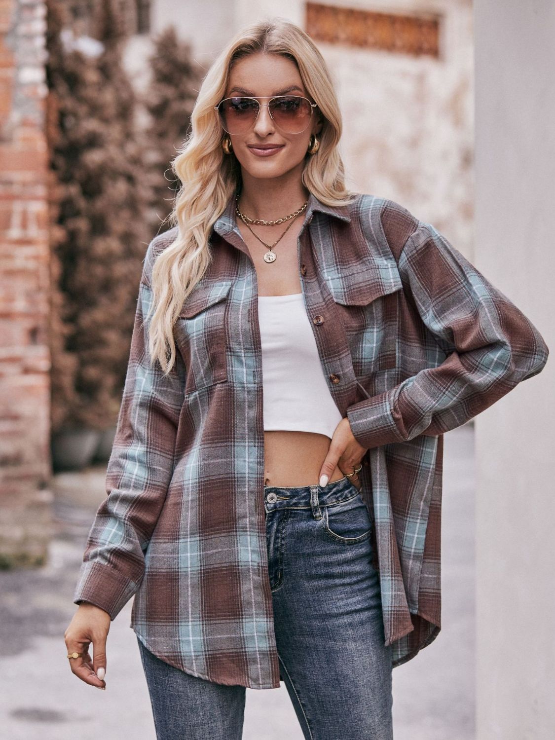 PREORDER Mandy Plaid Dropped Shoulder Longline Shirt
