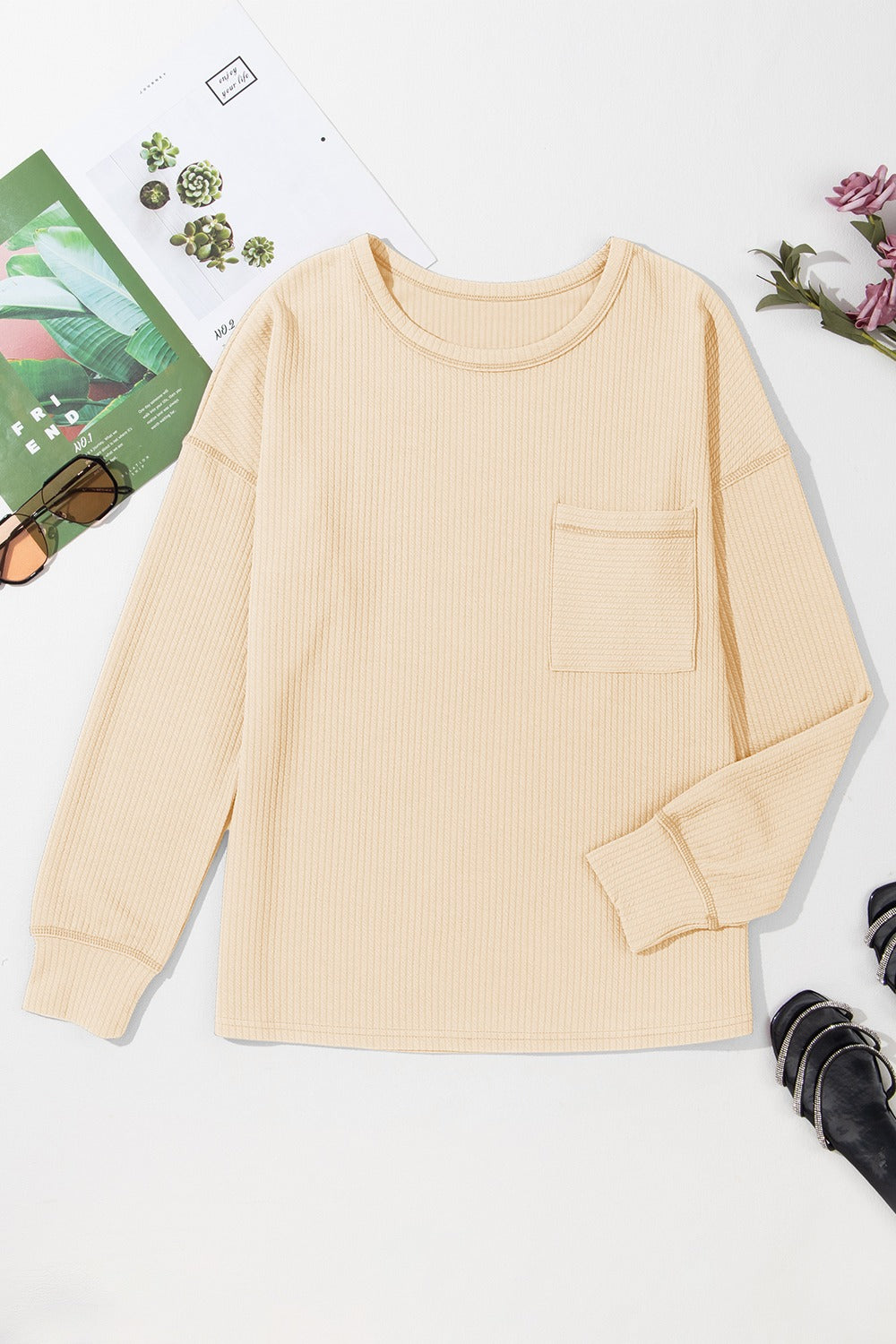 PREORDER Pocketed Round Neck Long Sleeve Top