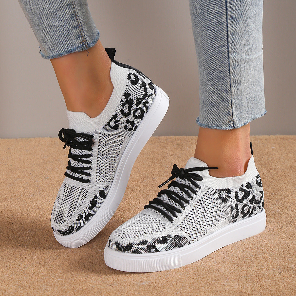 PREORDER Lace-Up Leopard Flat Sneakers 2/9