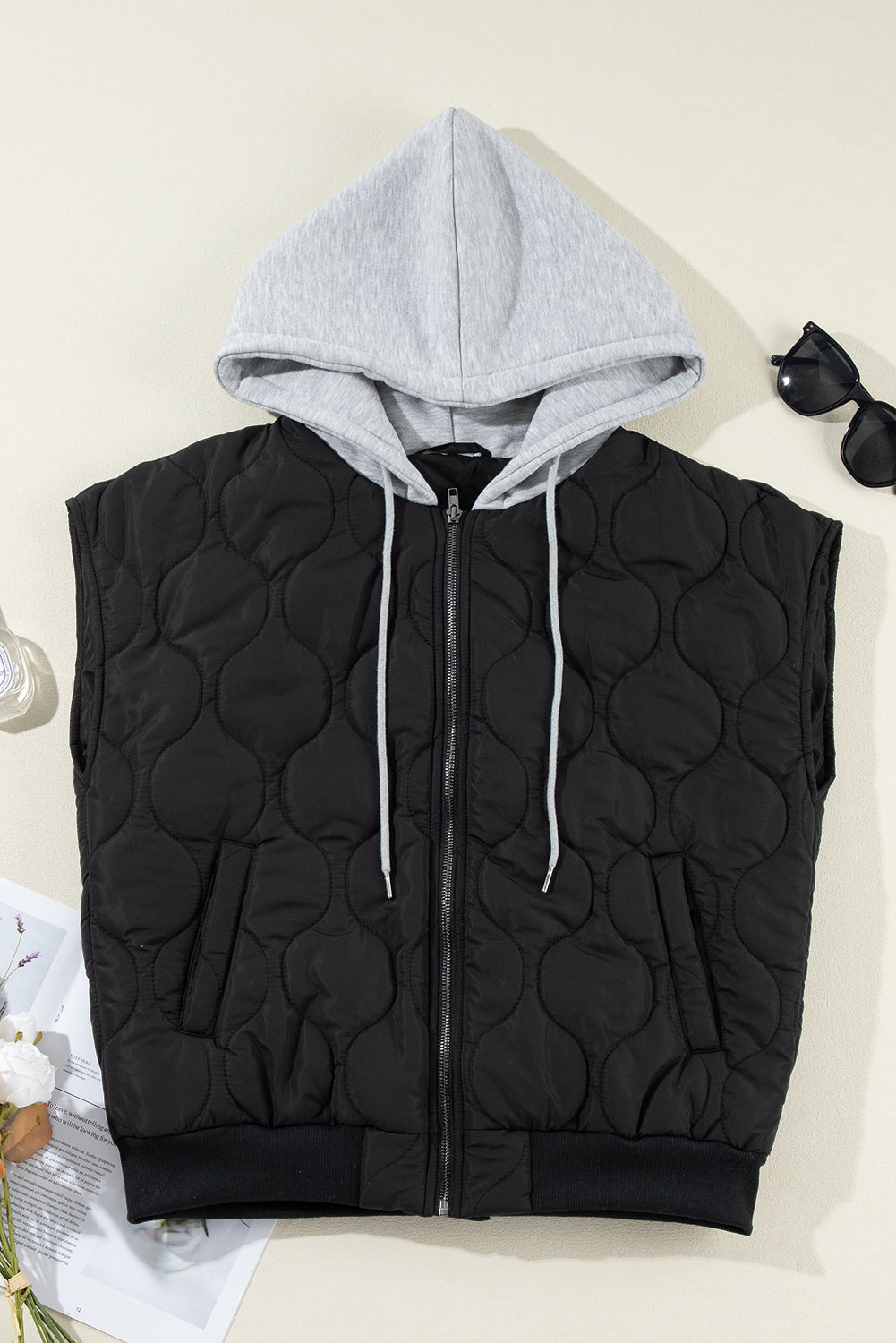 PREORDER Drawstring Zip Up Hooded Vest Coat 2/9