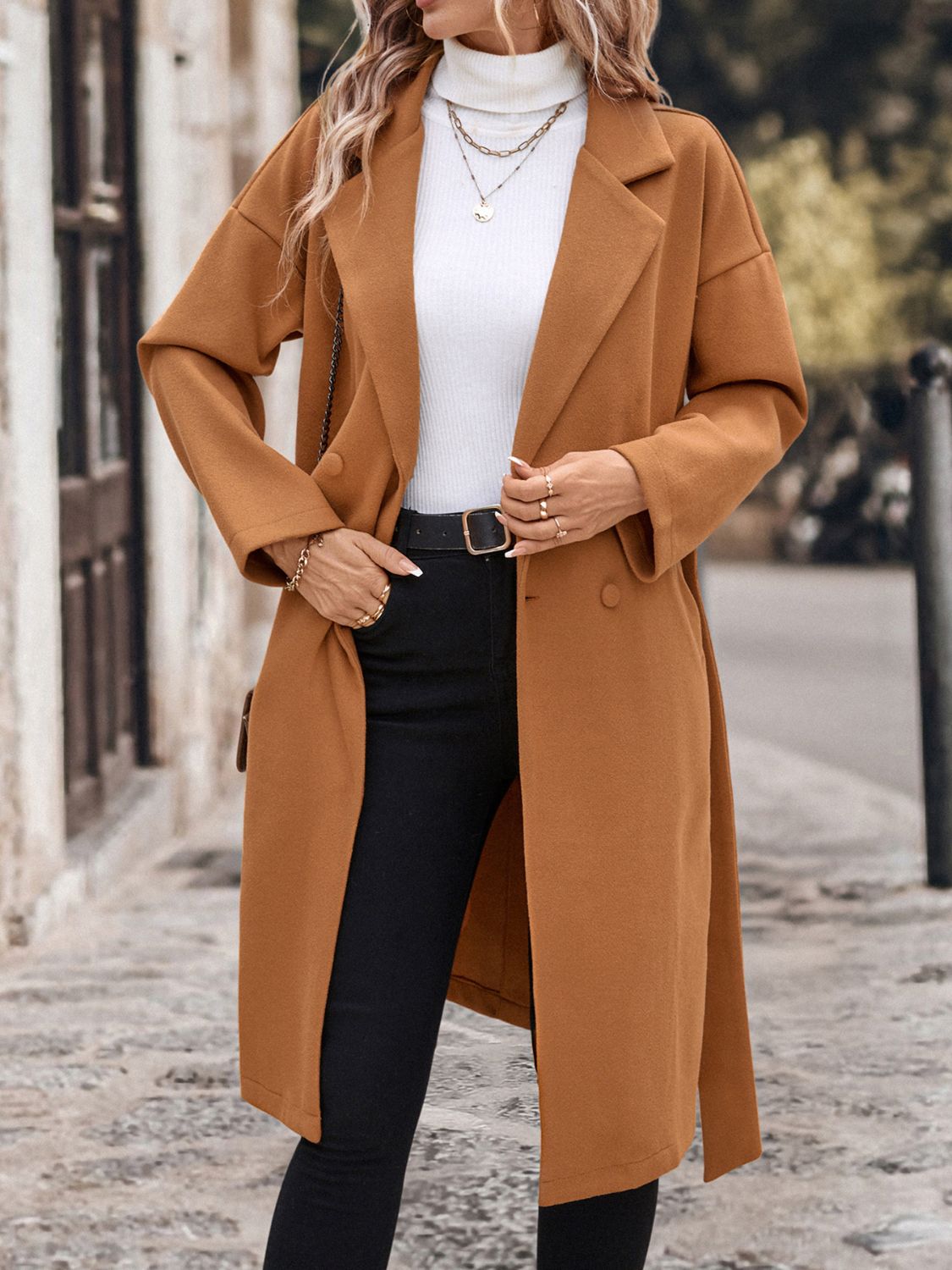 PREORDER Perfee Dropped Shoulder Tie Waist Coat 2/9