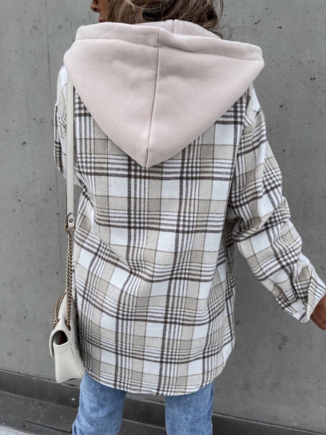 PREORDER Plaid Dropped Shoulder Hooded Jacket
