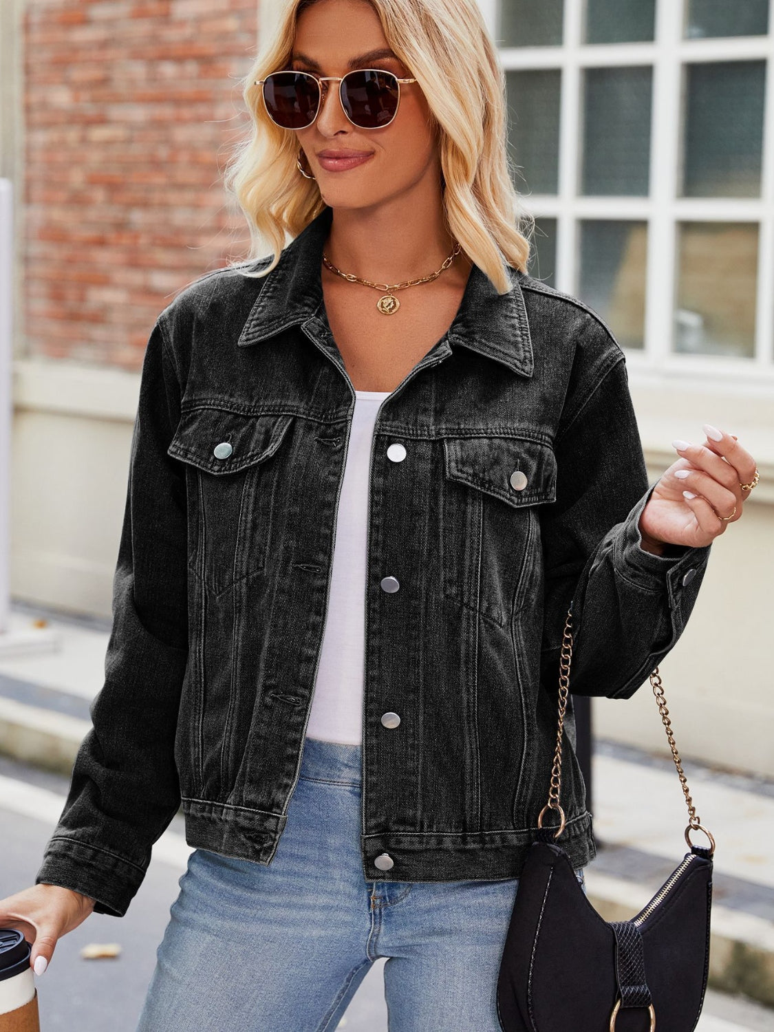 PREORDER Pocketed Collared Neck Denim Jacket