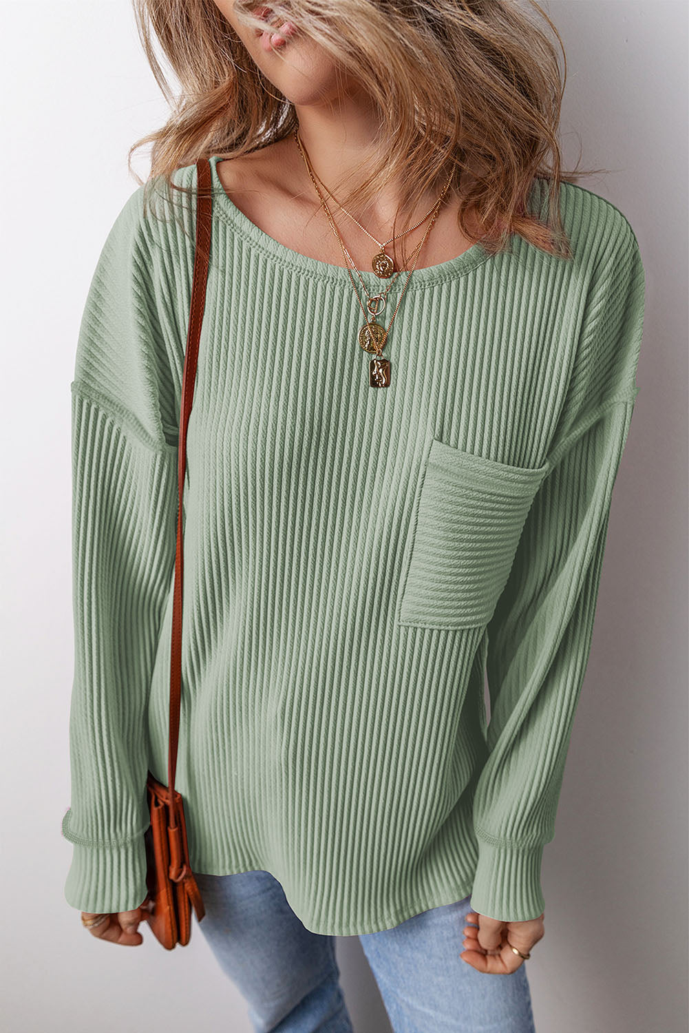 PREORDER Pocketed Round Neck Long Sleeve Top