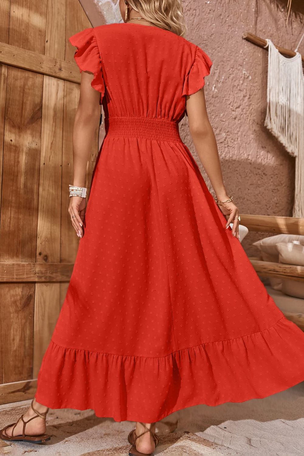 Karen Swiss Dot V-Neck Flutter Sleeve Dress