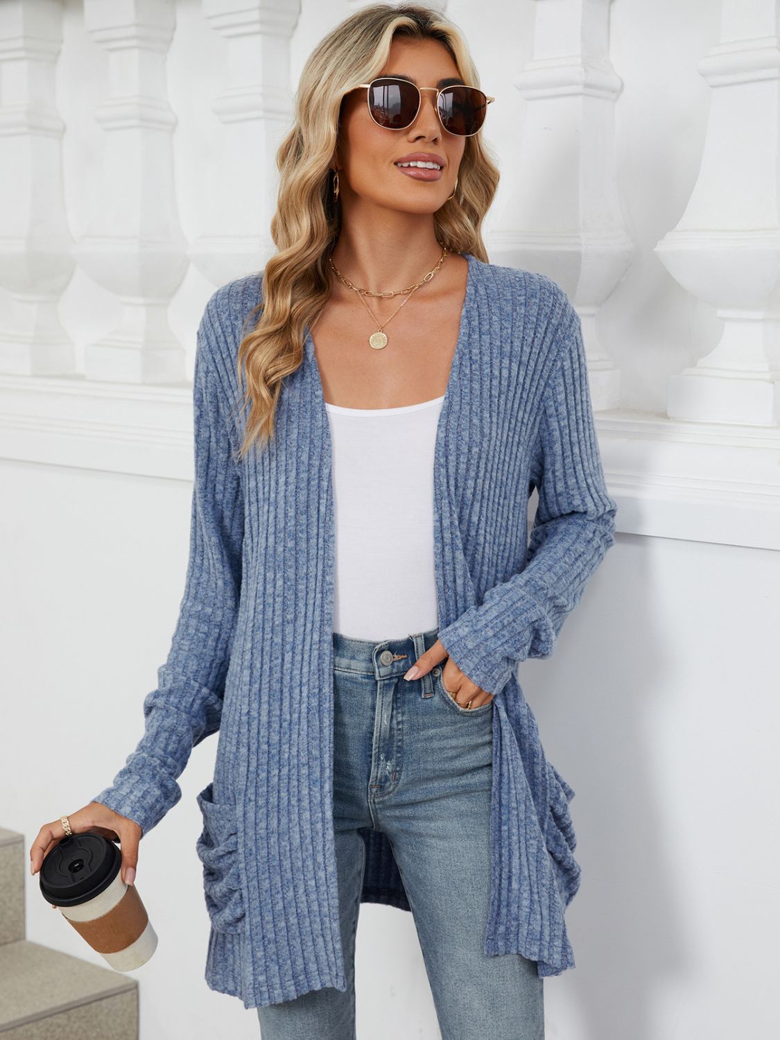PREORDER Pocketed Open Front Long Sleeve Cardigan 2/9