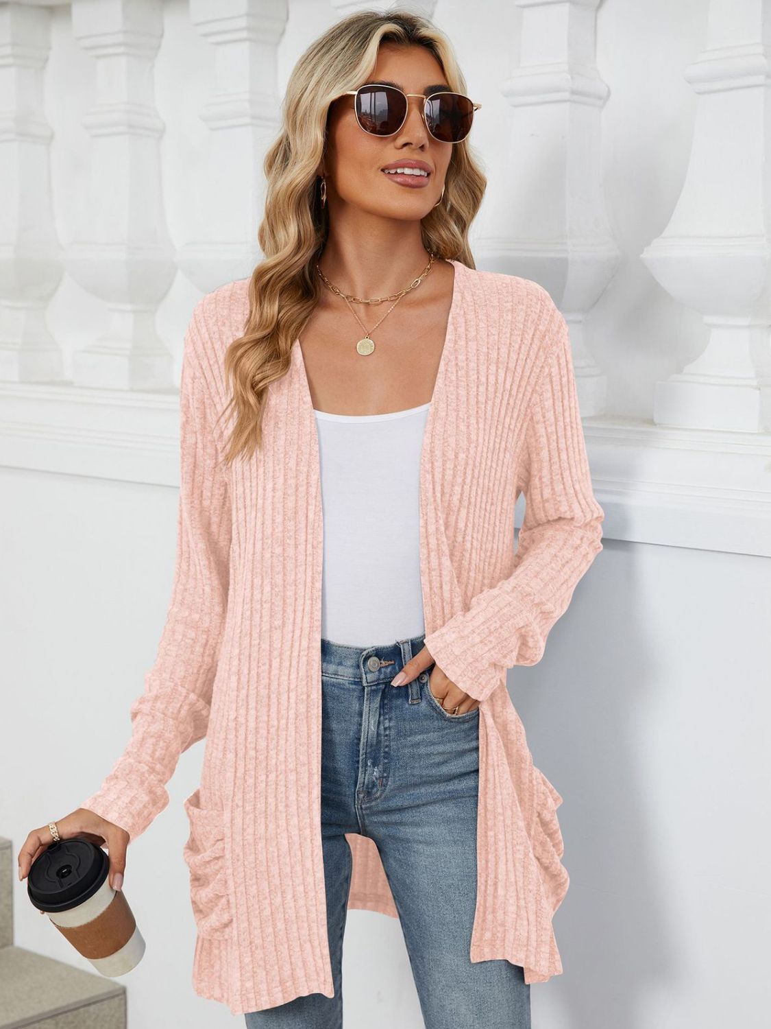 PREORDER Pocketed Open Front Long Sleeve Cardigan 2/9