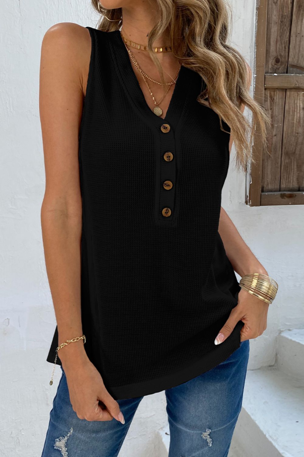 Brandi Buttoned V-Neck Tank- 1 size Small, Wine and black left! FINAL SALE!