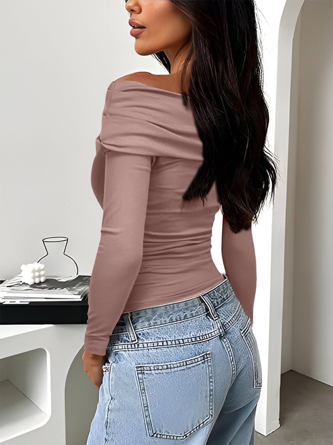 PREORDER Ruched One Shoulder Long Sleeve T-Shirt 2/9