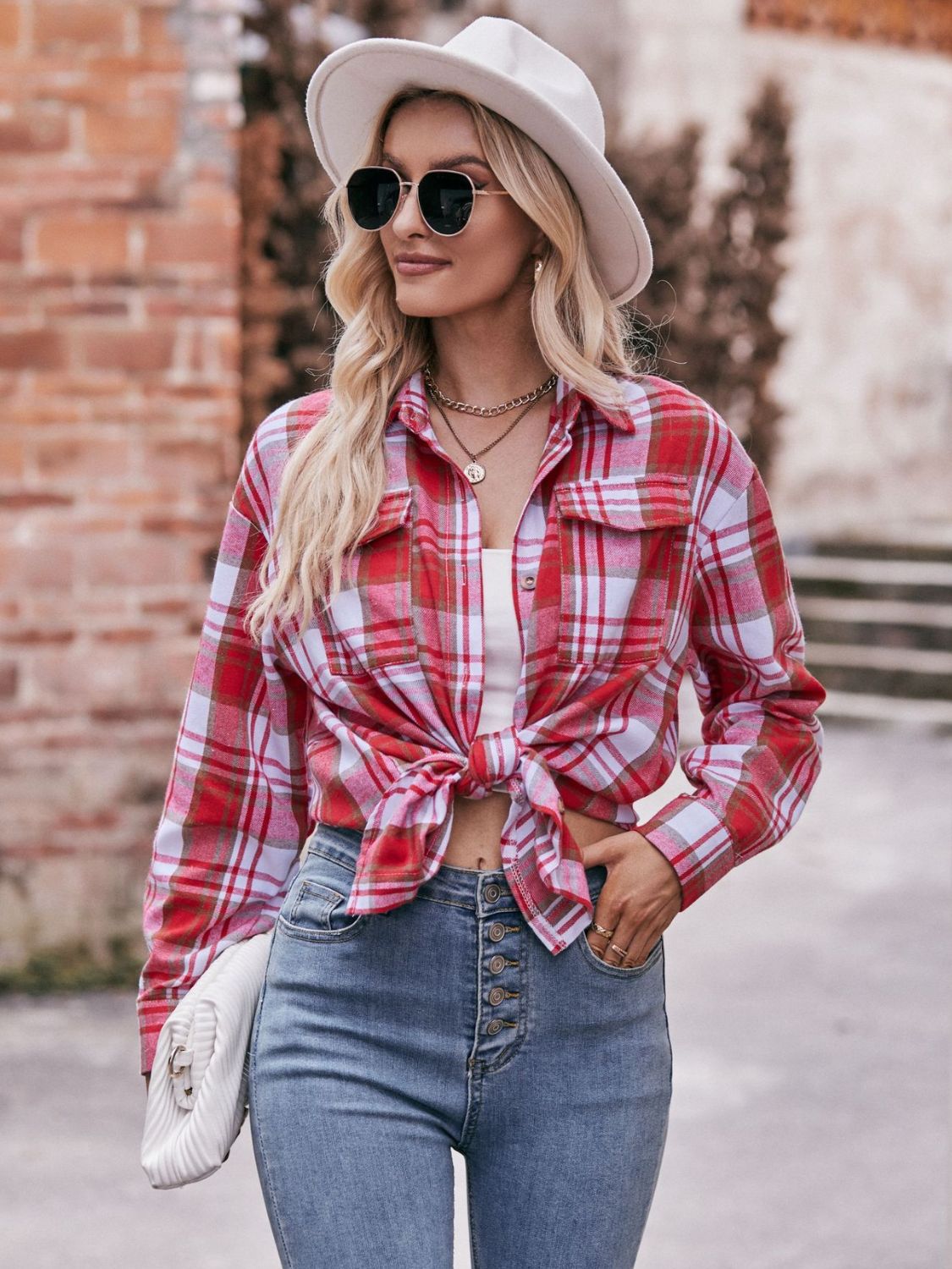 PREORDER Mandy Plaid Dropped Shoulder Longline Shirt