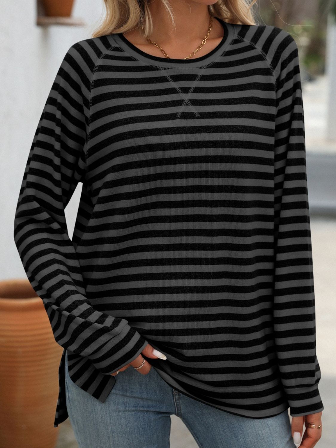 PREORDER Mandy Striped Round Neck Long Sleeve T-Shirt