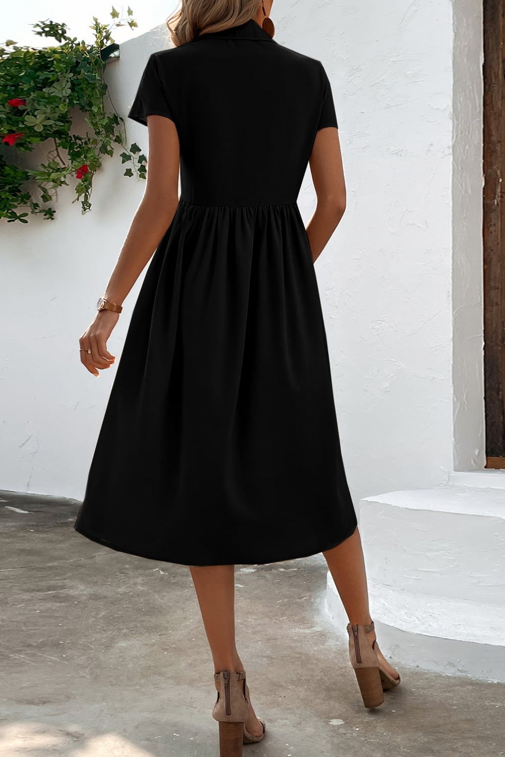 Paige Button Front Short Sleeve Dress- 1 size Large, Black left! FINAL SALE!