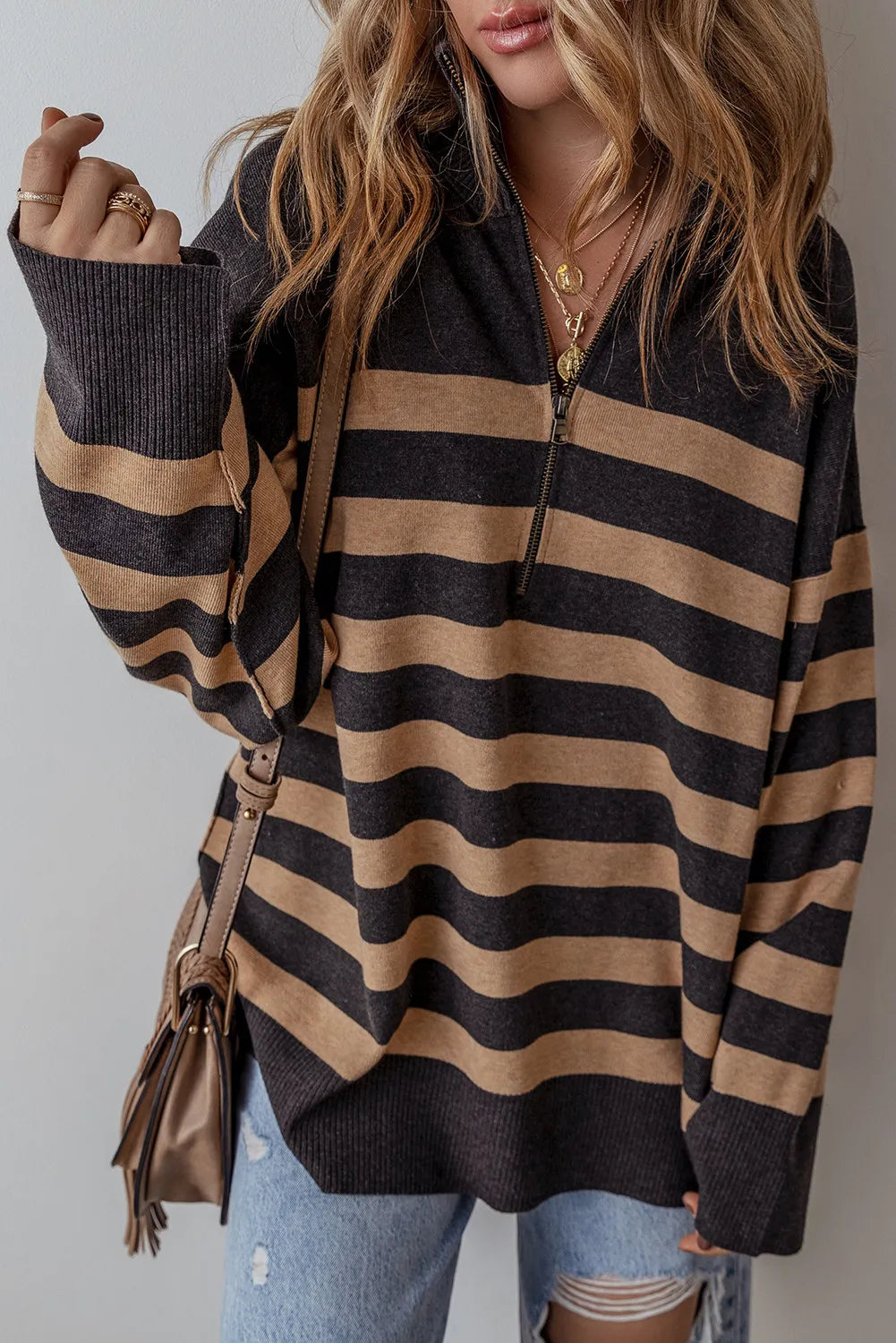 PREORDER Striped Half Zip Long Sleeve Knit Top 2/9