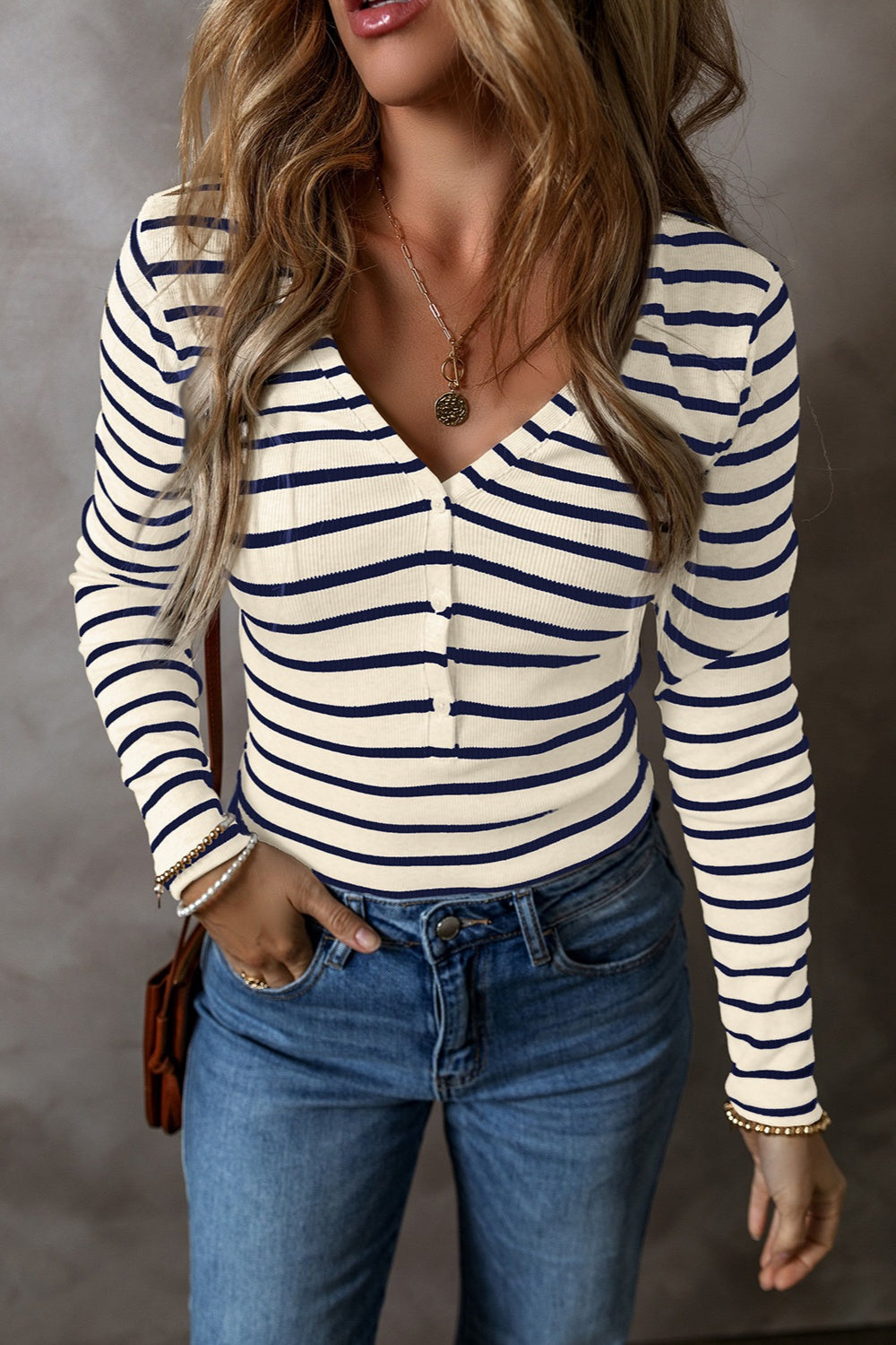 PREORDER Striped V-Neck Long Sleeve Top 2/9