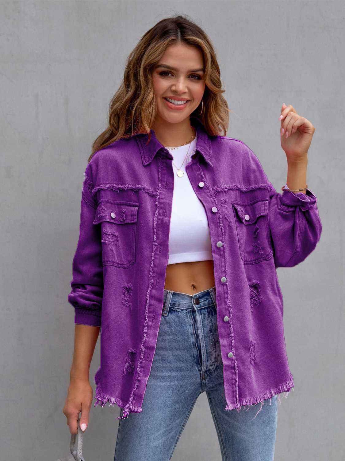 PREORDER Distressed Drop Shoulder Denim Jacket 2/9