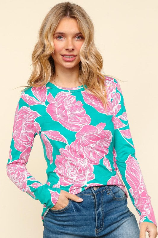 Floral Round Neck Long Sleeve T-Shirt