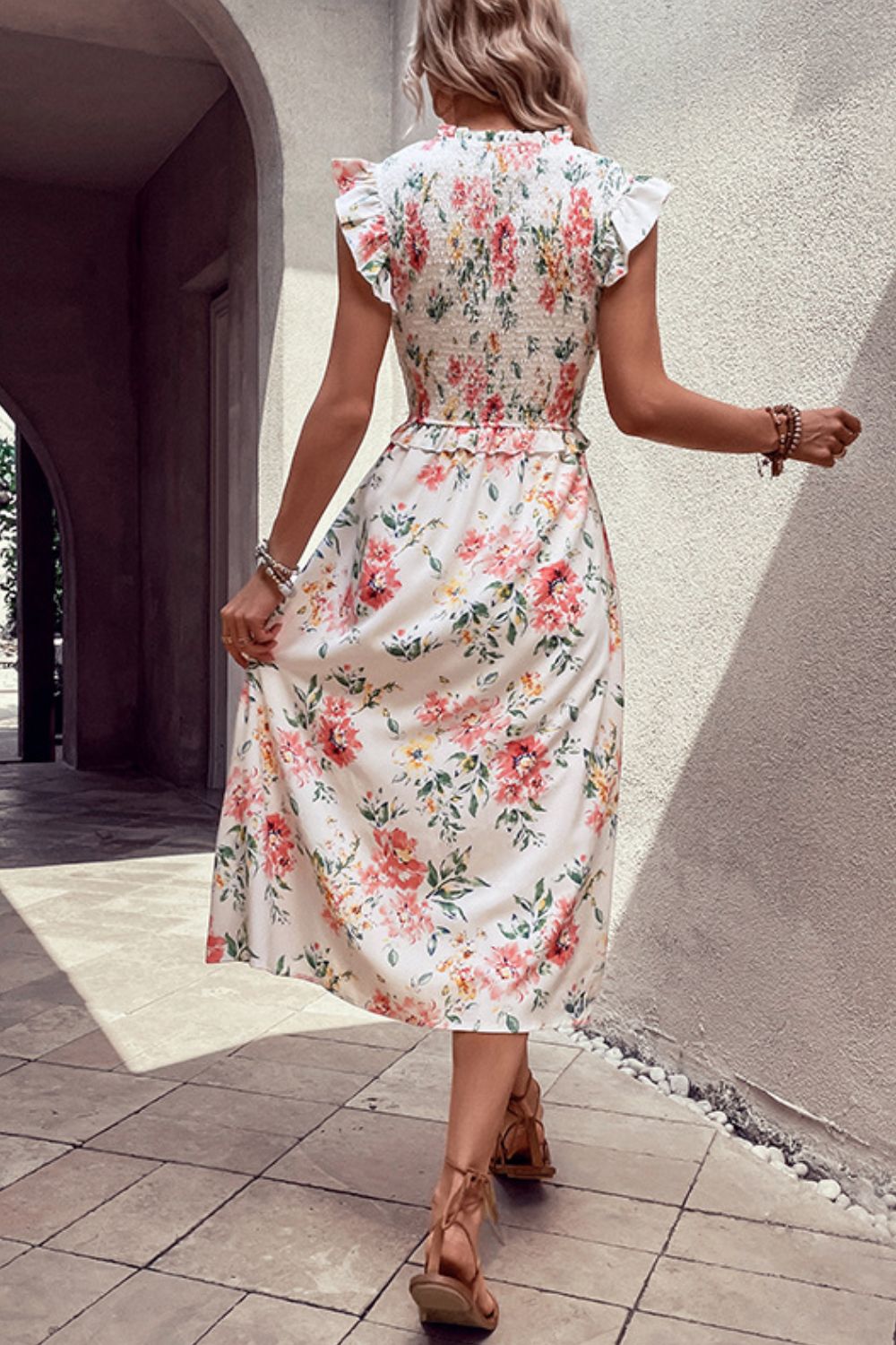 Karli Floral Smocked Butterfly Sleeve Slit Dress- 1 Small left! FINAL SALE!