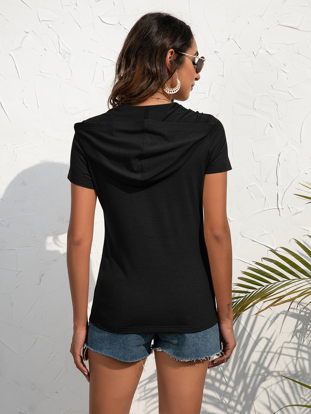 Amanda Half-Zip Short Sleeve Hooded Top- 1 size Large/Dark Gray left! FINAL SALE!