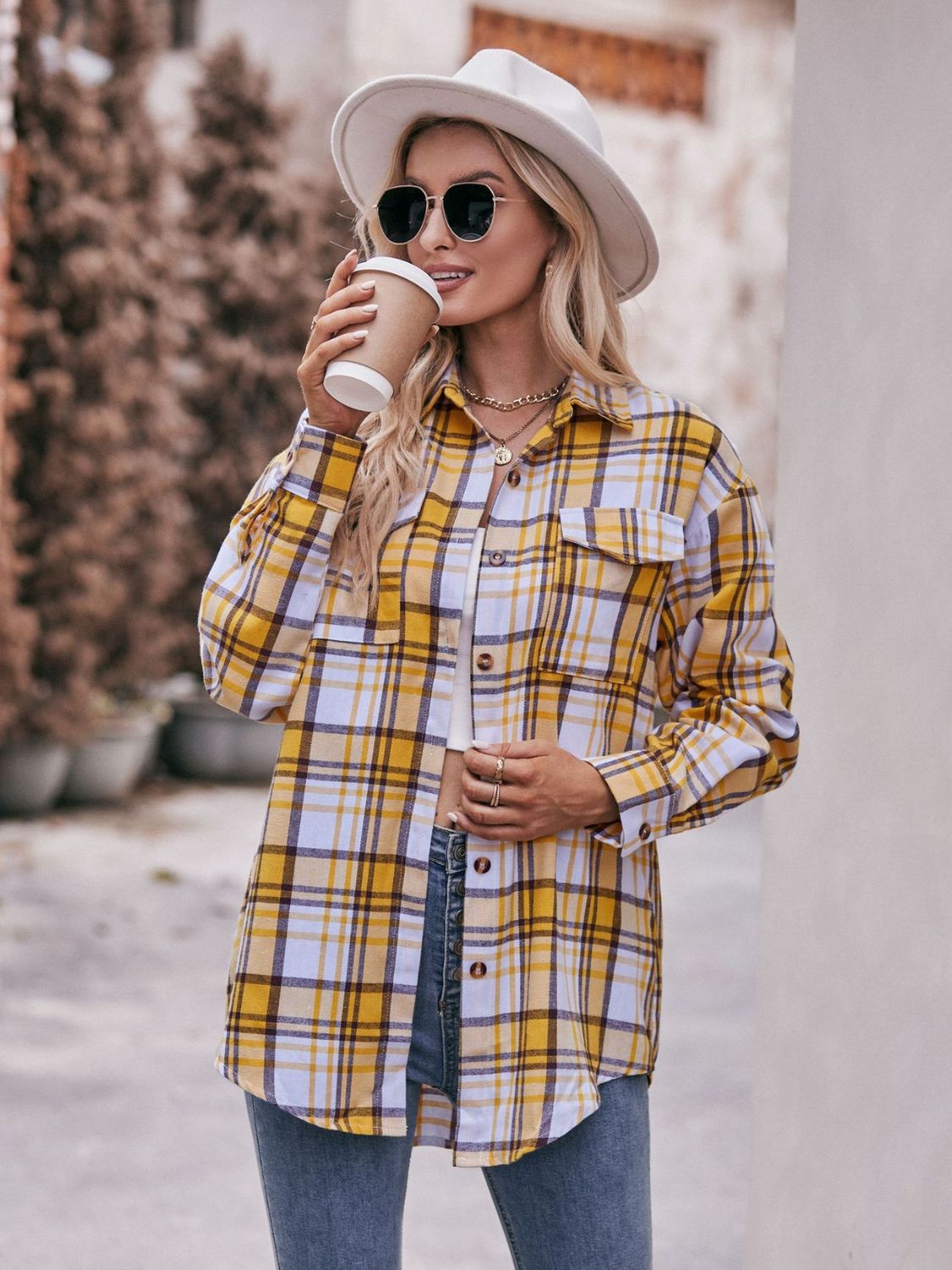 PREORDER Mandy Plaid Dropped Shoulder Longline Shirt